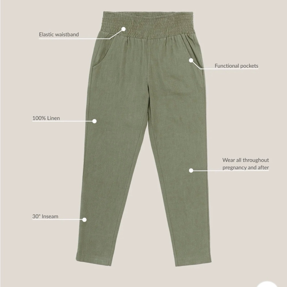Women's Olive Green Linen Maternity Pants